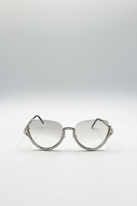 Upper Rimless Pearl Sunglasses in Silver Grey - Image 1