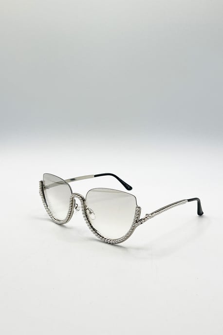 Upper Rimless Pearl Sunglasses in Silver Grey - Image 2