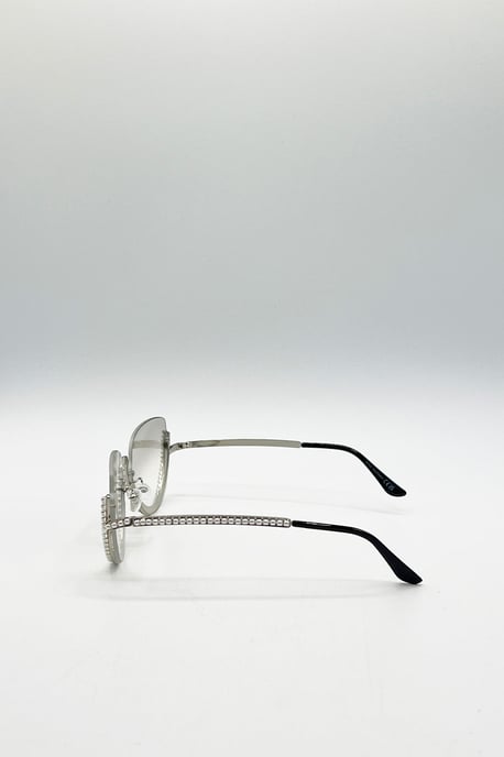 Upper Rimless Pearl Sunglasses in Silver Grey - Image 3