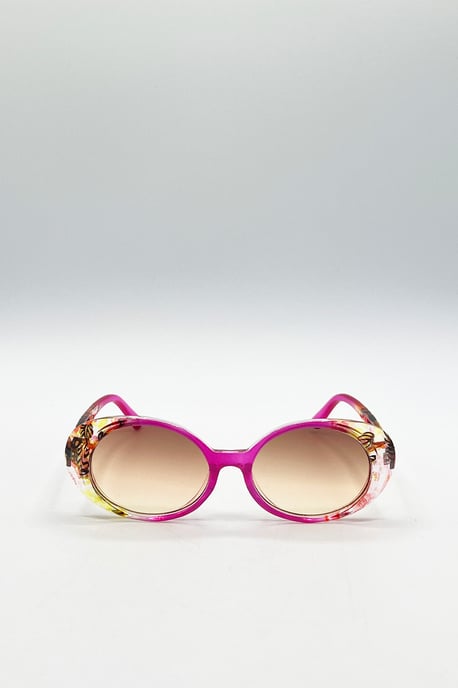 Floral Pink Oval Sunglasses - Image 2