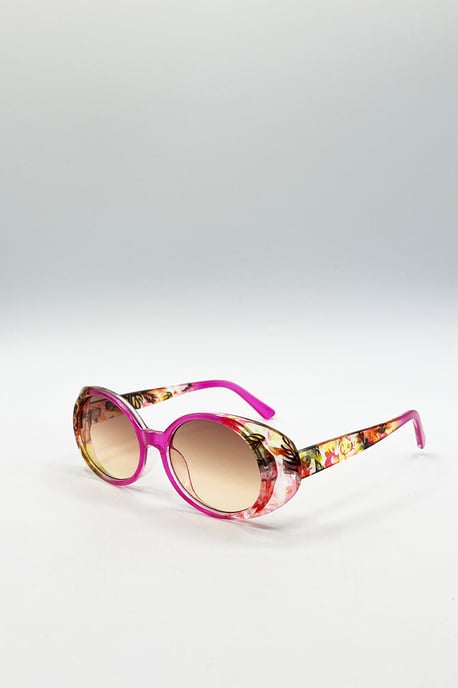 Floral Pink Oval Sunglasses - Image 3