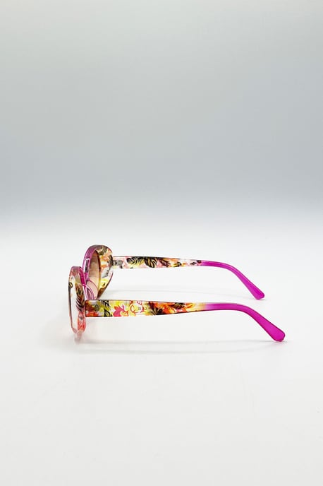 Floral Pink Oval Sunglasses - Image 4
