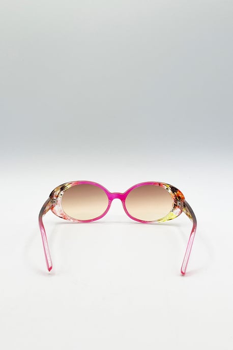 Floral Pink Oval Sunglasses - Image 5