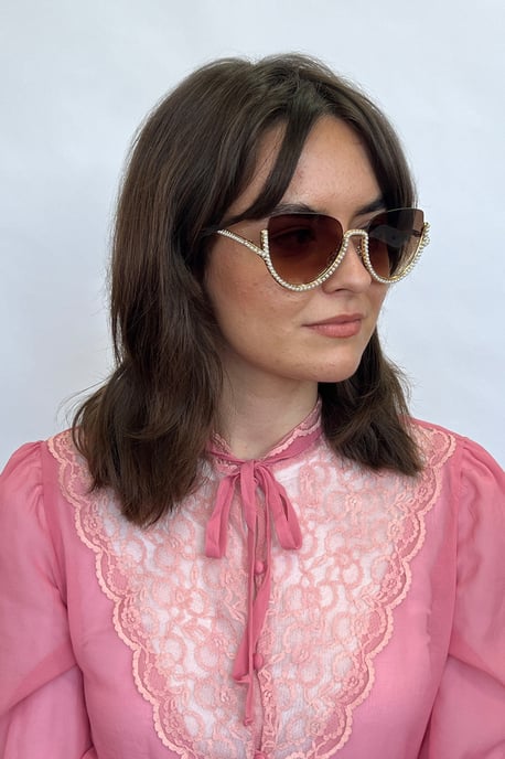 Upper Rimless Pearl Sunglasses in Gold Brown - Image 1