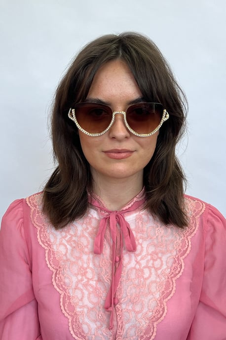 Upper Rimless Pearl Sunglasses in Gold Brown - Image 6