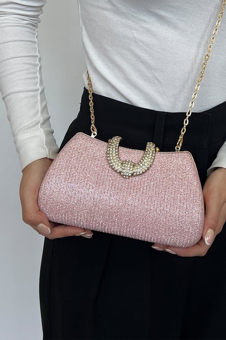 Pink Shimmer Clutch Bag - Image 4