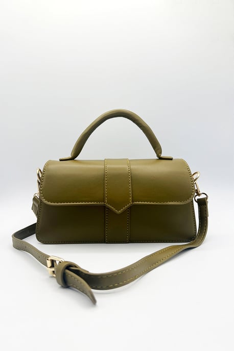 Small Crossbody Hard Top Handle Bag in Olive - Image 1