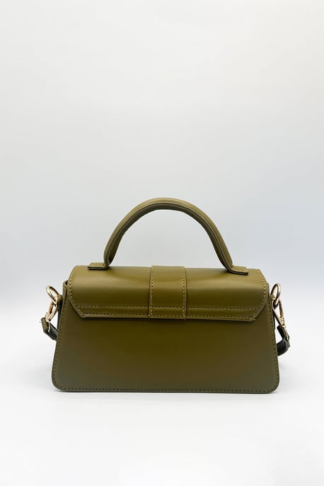 Small Crossbody Hard Top Handle Bag in Olive - Image 2