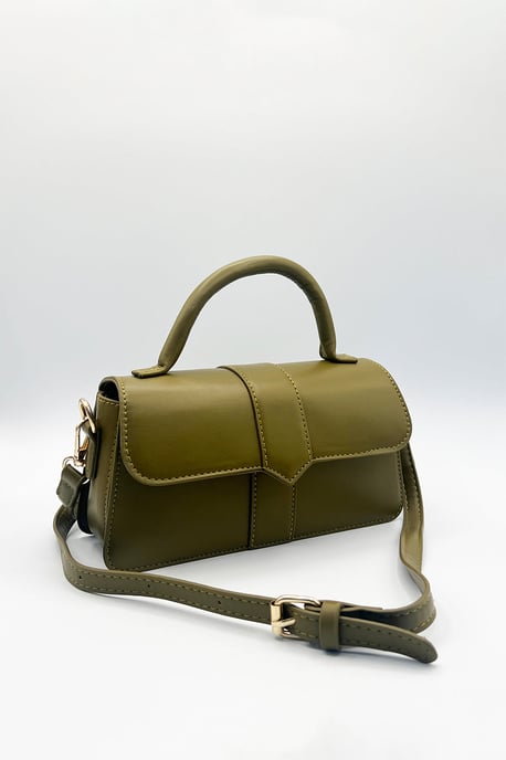 Small Crossbody Hard Top Handle Bag in Olive - Image 3