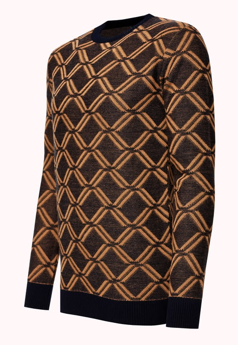 Fine knit with checkered pattern Round neck sweater - Image 2
