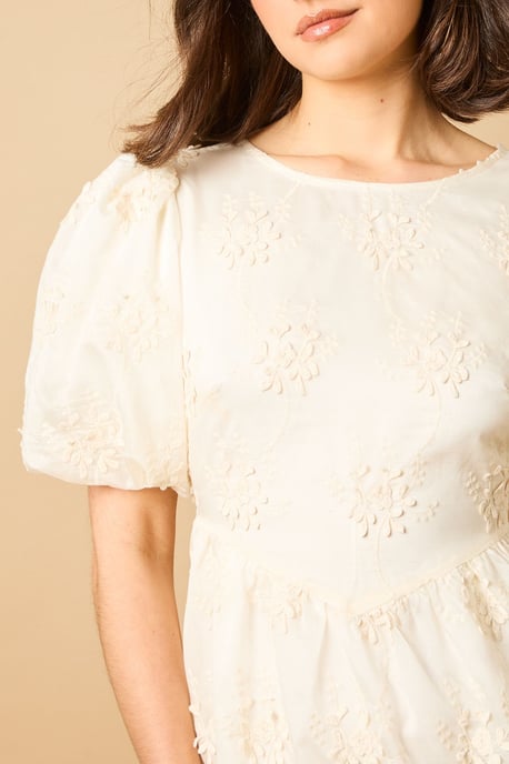 Floral Embroidered Puff Sleeve Midi Dress - Image 5