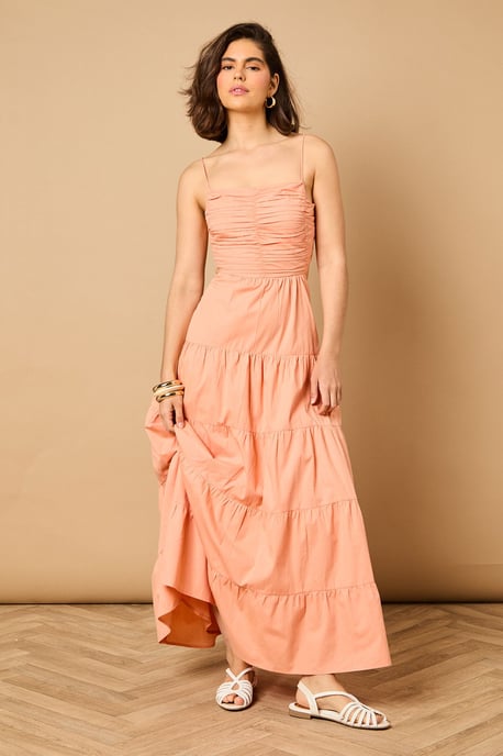 Plain Gathered Bust Tie Back Maxi Dress - Image 1