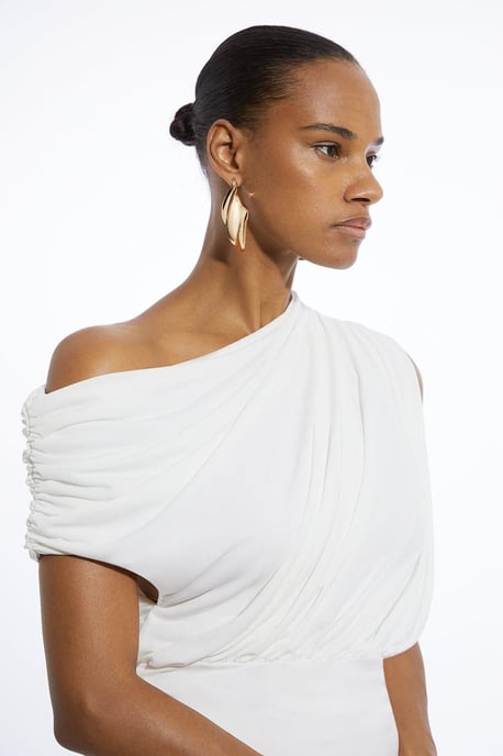 Jersey Crepe Asymmetric Neckline Maxi Dress - Image 2