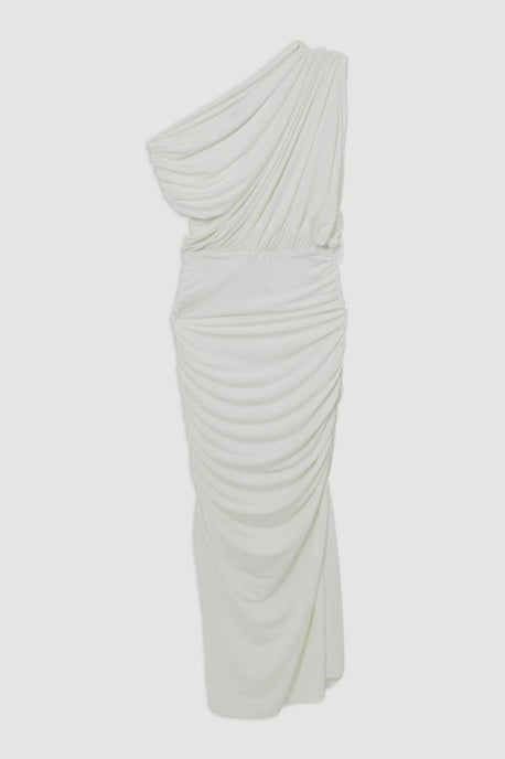 Jersey Crepe Asymmetric Neckline Maxi Dress - Image 4