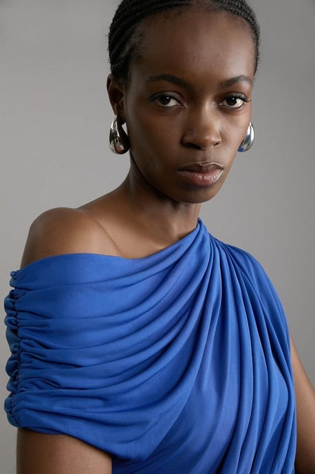 Jersey Crepe Asymmetric Neckline Maxi Dress - Image 2