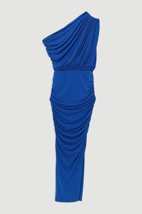 Jersey Crepe Asymmetric Neckline Maxi Dress - Image 4