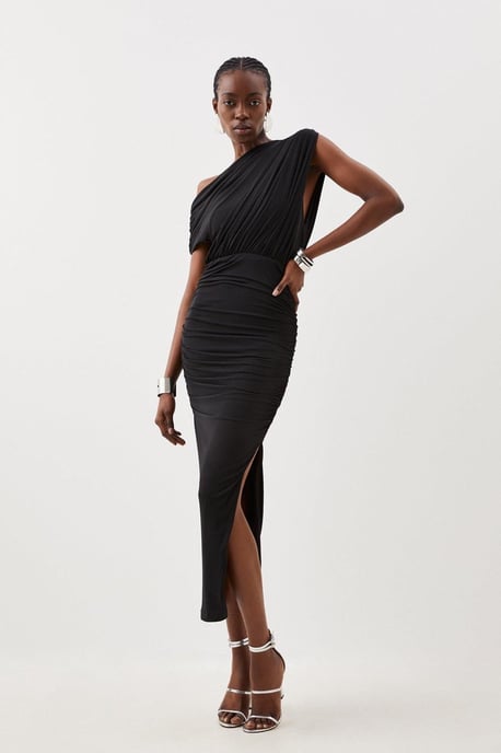 Jersey Crepe Asymmetric Neckline Maxi Dress - Image 1