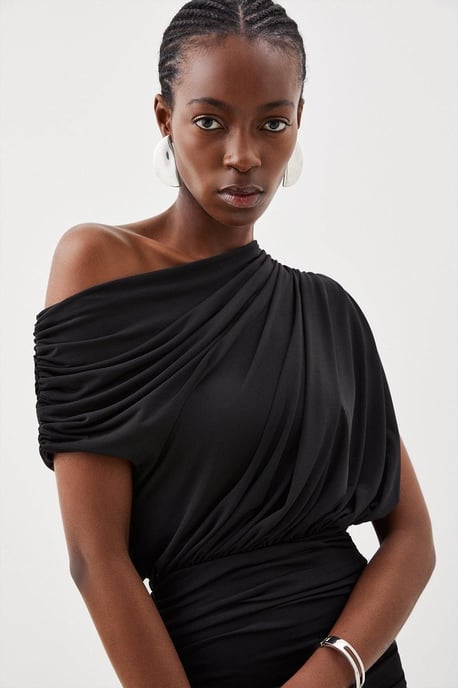 Jersey Crepe Asymmetric Neckline Maxi Dress - Image 2