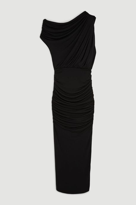 Jersey Crepe Asymmetric Neckline Maxi Dress - Image 4