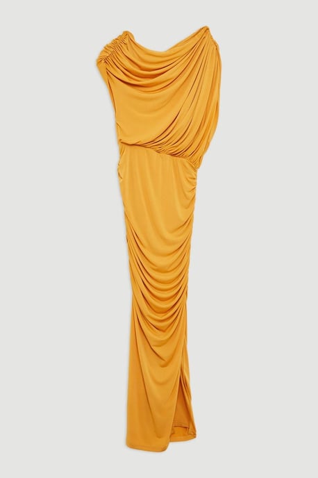 Jersey Crepe Asymmetric Neckline Maxi Dress - Image 4