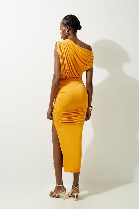 Jersey Crepe Asymmetric Neckline Maxi Dress - Image 5