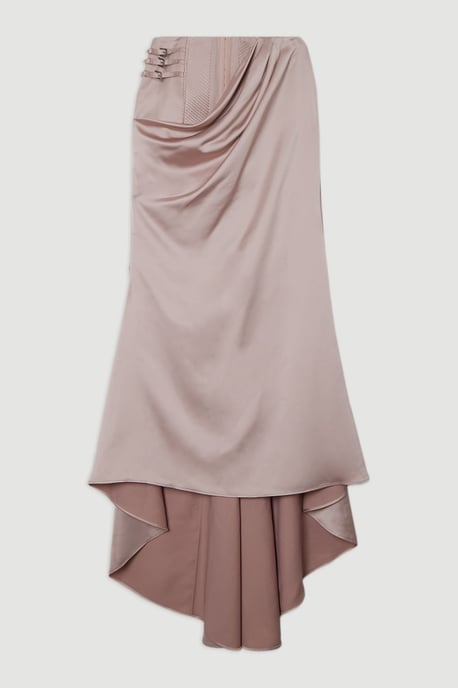 Archive Collection - Tailored Satin Drape Corset Detail Fishtail Maxi Skirt - Image 4