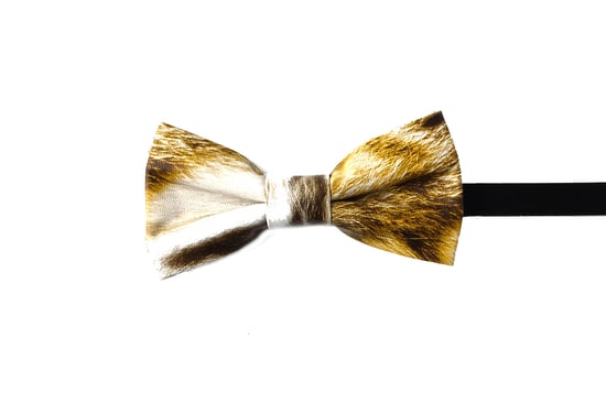 Faux Leather Bow Tie in Beige Print - Image 1