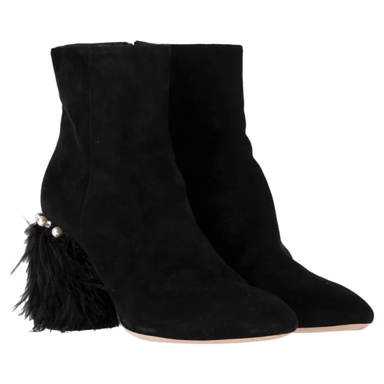 Miu Miu Feather Pear-Embellished Ankle Boots in Black Suede - Image 4
