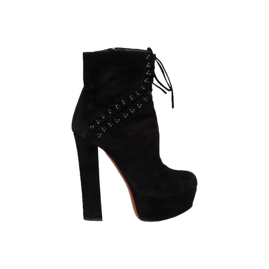 Black Suede Lace-up Corset Booties- '20s - Image 1