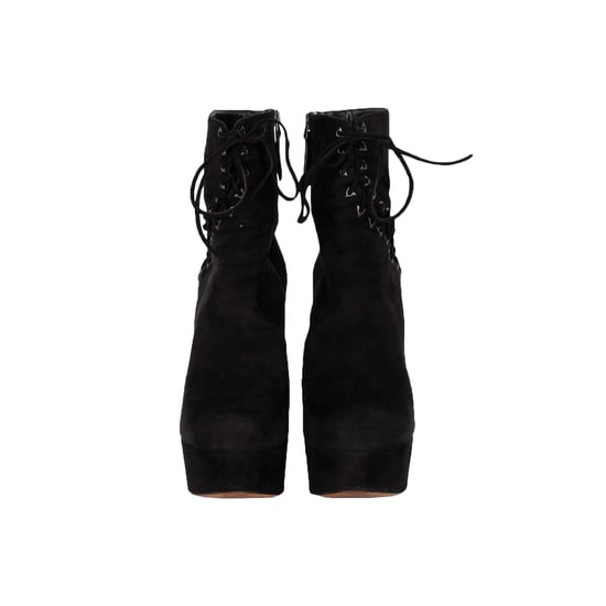 Black Suede Lace-up Corset Booties- '20s - Image 2
