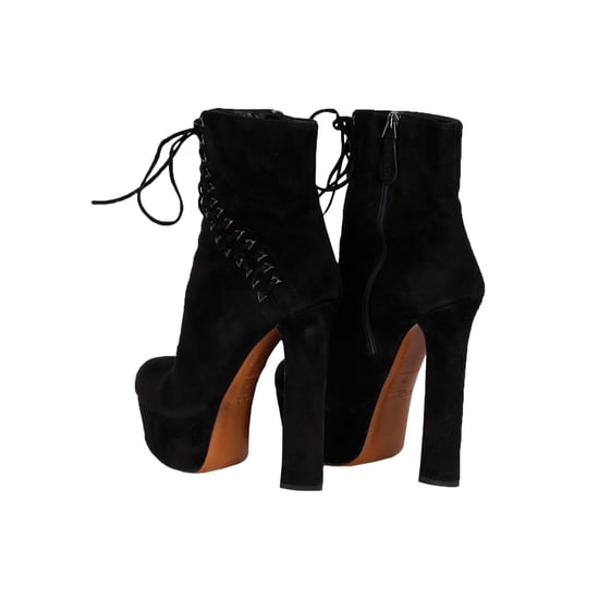 Black Suede Lace-up Corset Booties- '20s - Image 3
