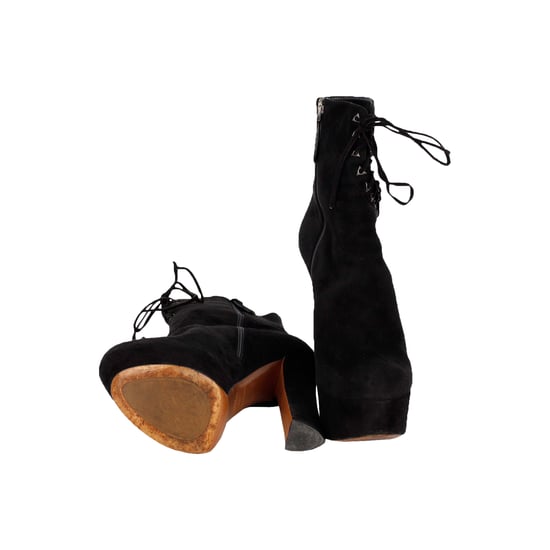 Black Suede Lace-up Corset Booties- '20s - Image 5