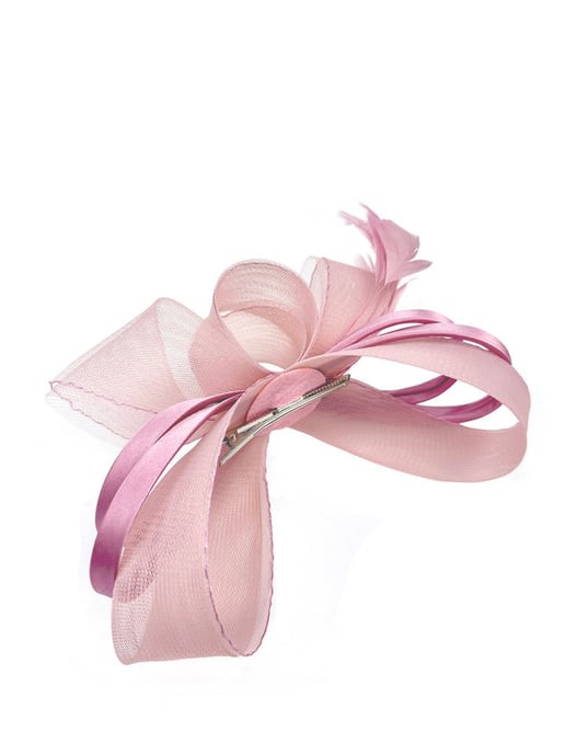 Bow Shaped Fascinator with Satin Loops & Feathers - Image 2