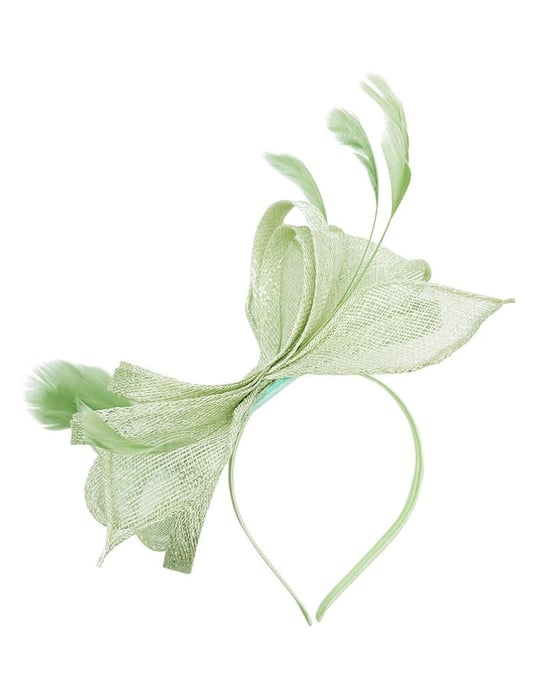 Bow Shaped Fascinator with Sinamay Curls & Feathers - Image 1