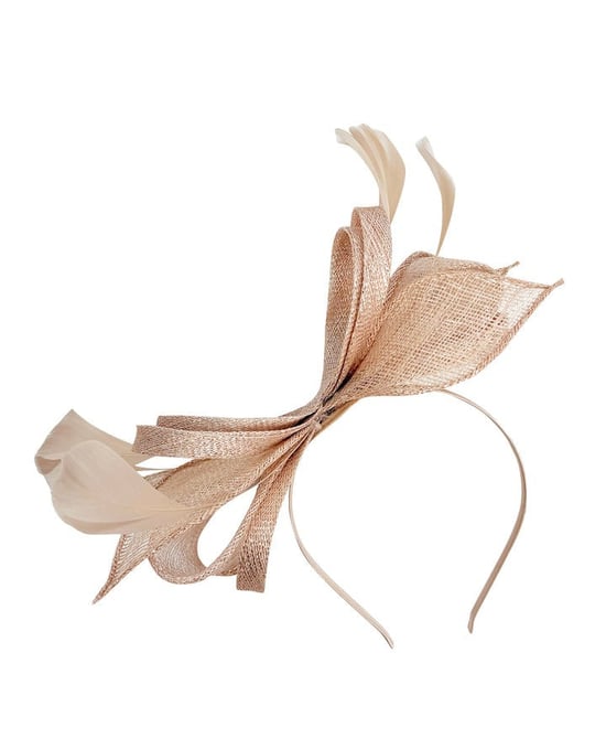 Bow Shaped Fascinator with Sinamay Curls & Feathers - Image 1
