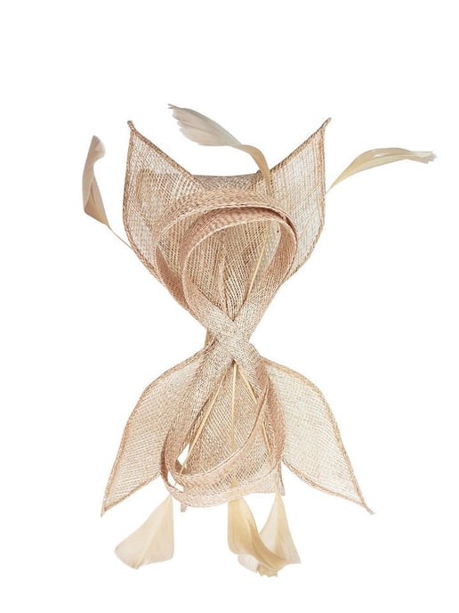 Bow Shaped Fascinator with Sinamay Curls & Feathers - Image 2
