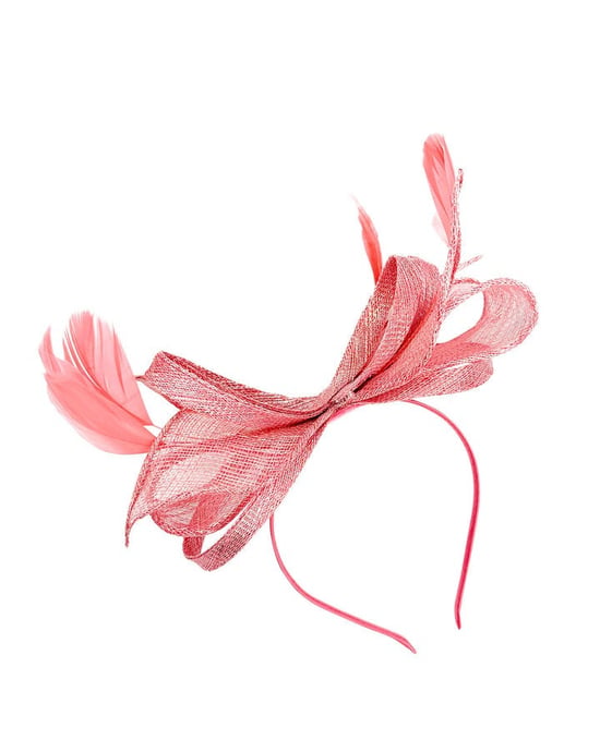 Bow Shaped Fascinator with Sinamay Curls & Feathers - Image 1