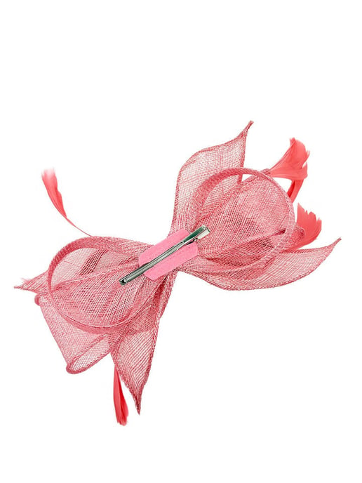 Bow Shaped Fascinator with Sinamay Curls & Feathers - Image 3
