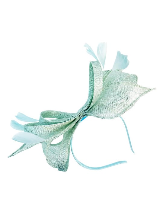 Bow Shaped Fascinator with Sinamay Curls & Feathers - Image 1