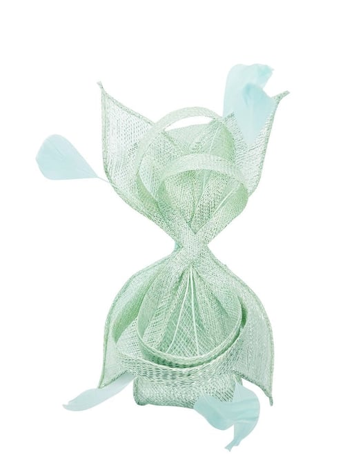 Bow Shaped Fascinator with Sinamay Curls & Feathers - Image 2