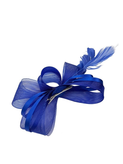 Bow Shaped Fascinator with Satin Loops & Feathers - Image 2