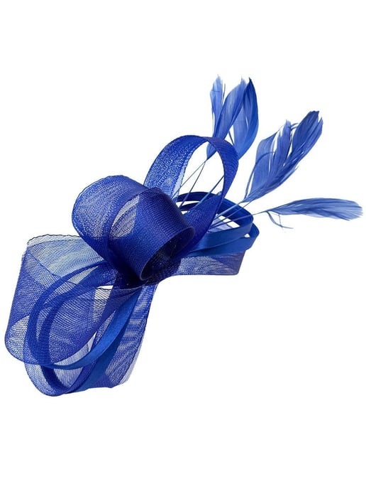 Bow Shaped Fascinator with Satin Loops & Feathers - Image 3