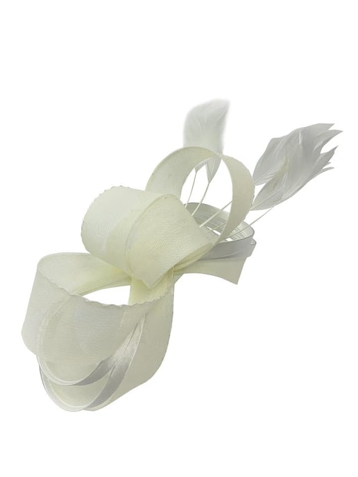 Bow Shaped Fascinator with Satin Loops & Feathers - Image 3