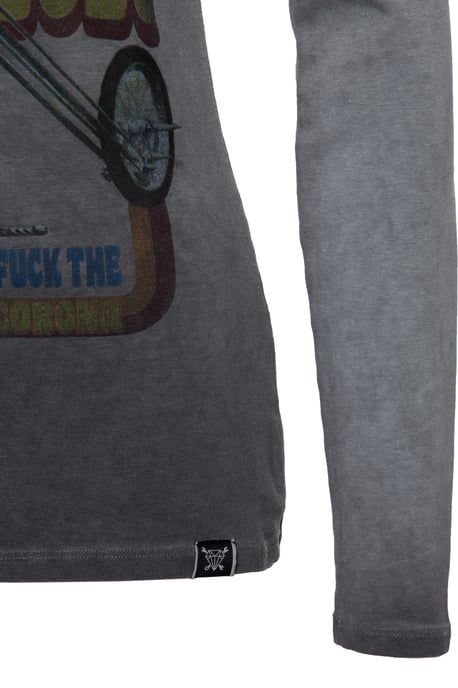 Queen Kerosin Damen Slim Fit Longsleeve mit Retro-Print und Oilwash-Effekt Velden Village 2020 anthrazit - Image 4