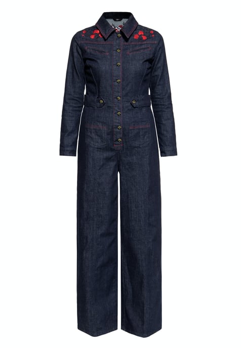 Queen Kerosin Damen Western Overall Roses Denim - Image 1
