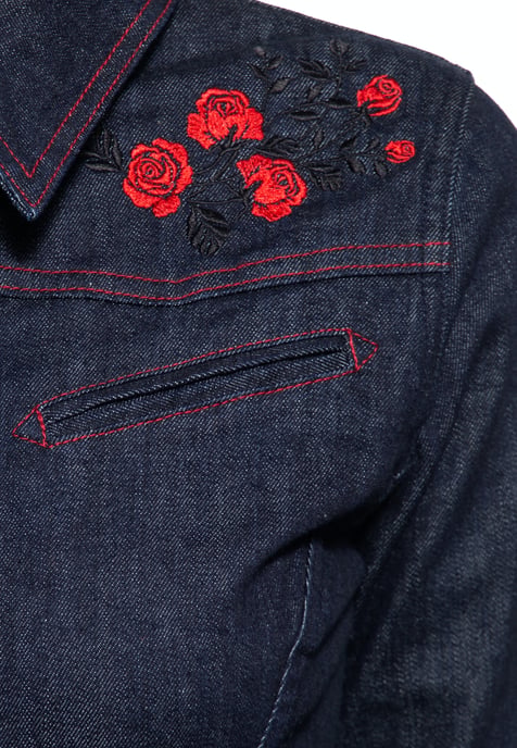 Queen Kerosin Damen Western Overall Roses Denim - Image 3