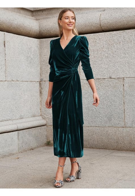 Women's Surplice Puff Sleeve Midi Dress - Image 1