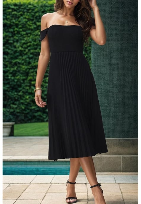 Women's Perfee Pleated Off-Shoulder Midi Dress - Image 1