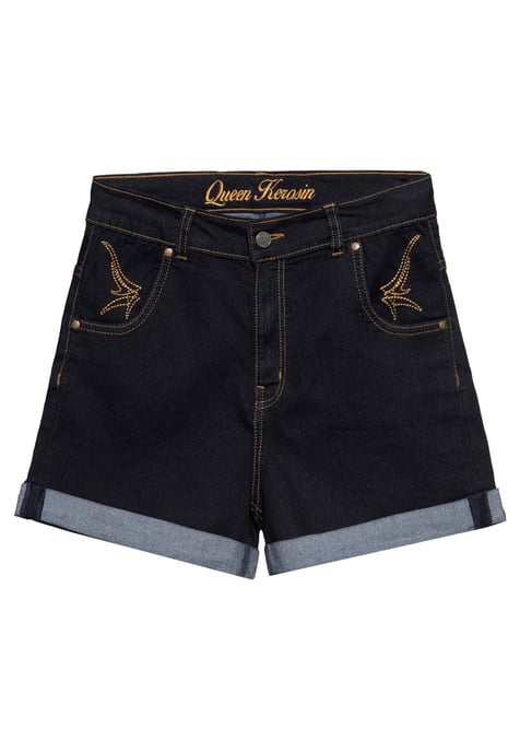 Queen Kerosin Damen Denim Shorts schwarz - Image 1