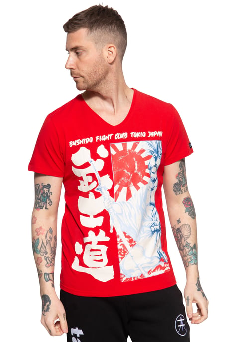 Akito Tanaka Herren T-Shirt mit Frontprint Fight Club rot - Image 1